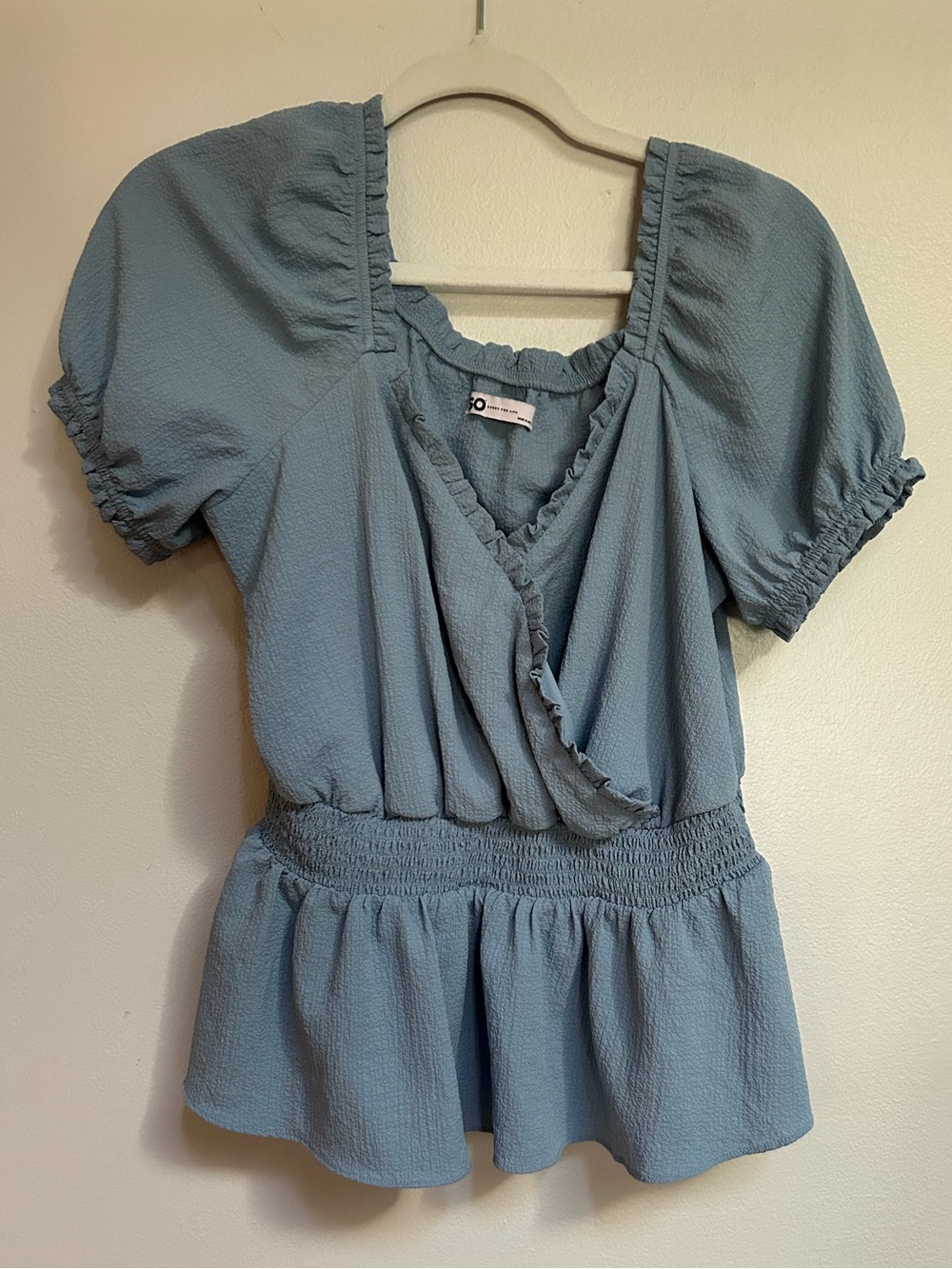 SO Goods For Life Slate Blue Ruffle Surplice Peplum Top - Size L